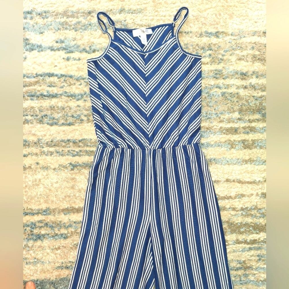 Just Be Navy Striped Jumpsuit Medium Size GUC